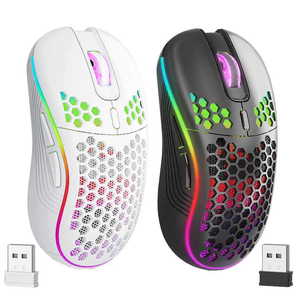 อุปกรณ์สํานักงาน เมาส์เล่นเกมไร้สาย 2.4G เมาส์ชาร์จแสง RGB พร้อมการออกแบบตามหลักสรีรศาสตร์ DPI ที่ปรับได้สําหรับแล็ปท็อปเดสก์ท็อป