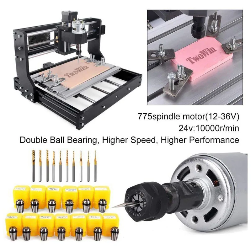 TWOWIN 3018 PRO CNC Router 40W เลเซอร์ GRBL ควบคุม 200W แกน PCB ตัดเครื่องโลหะ DIY แกะสลัก