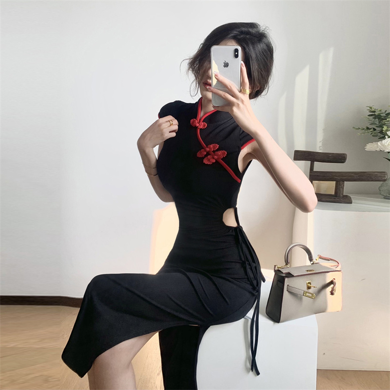 Vintage เซ็กซี่หญิง Qipao Elegant Mandarin Collar ยาว Cheongsam เซ็กซี่ Slim แยกจีนชุด Vestidos