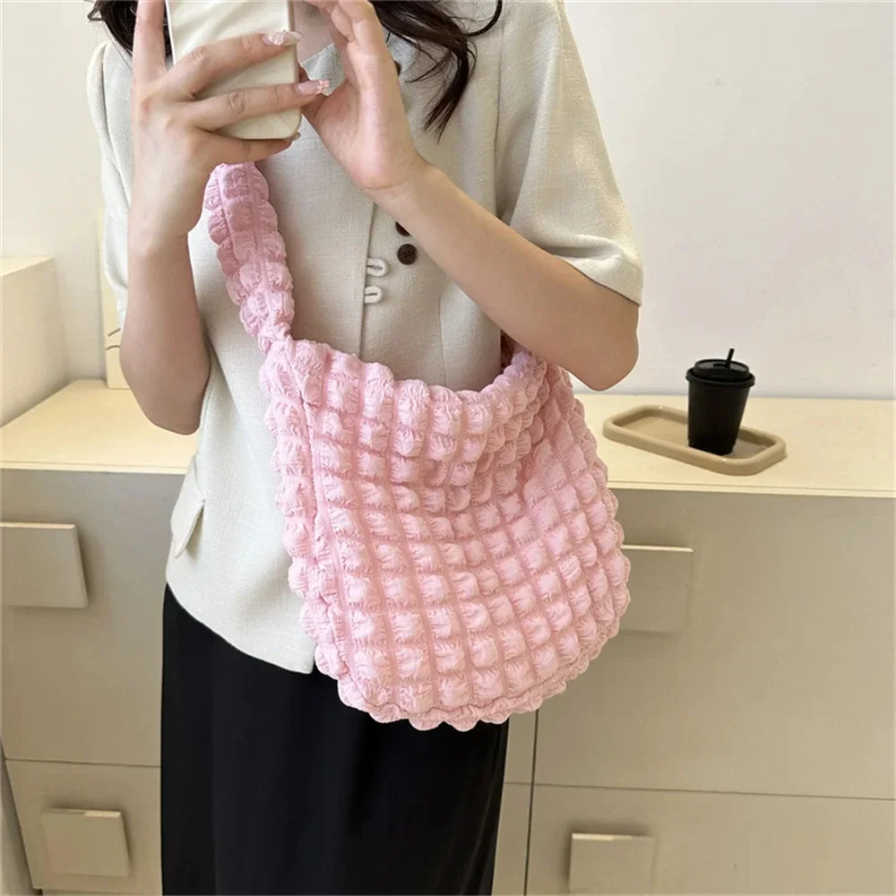 Borsa a tracolla con design plissettato Borsa a tracolla scozzese ricamata Borse sotto le ascelle Borse tote trapuntate semplici di grande capacità per le donne