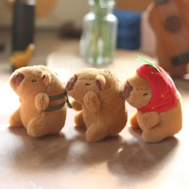 Capivara brinquedo de pelúcia kawaii animais de pelúcia fofo capivara com morango tartaruga tapa pulseira chaveiro presente de aniversário