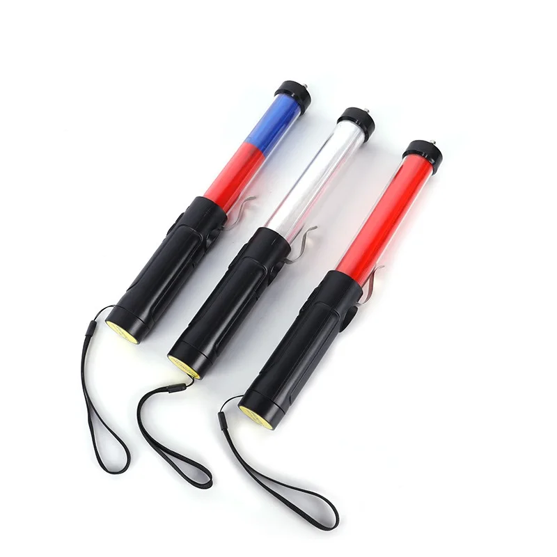 32cm White Tube Red Shift Green/Blue Warning Flashing Light Signal Fluorescent Traffic Control Stick With Whistle Battery Model