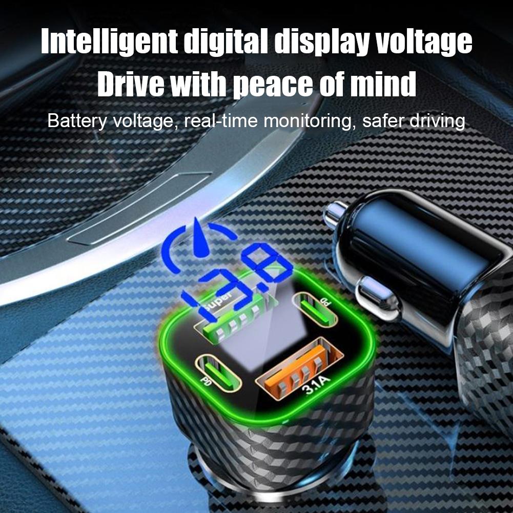 380W USB C Car Phone Charger Dual PD USB Charger With Voltage Display Super Fast Charge Adapter For IPhone Oppo
