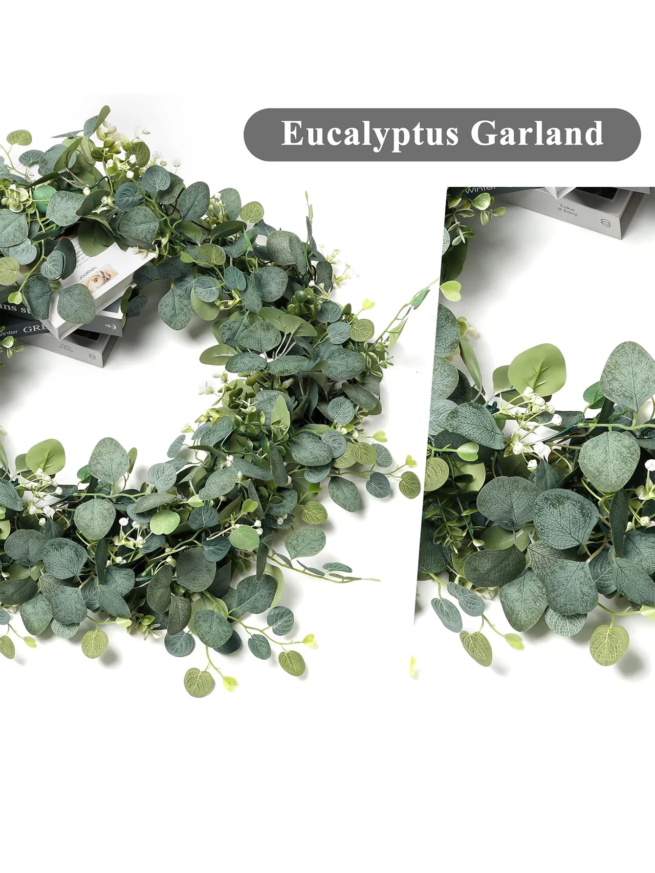 2 個人工ユーカリつる植物リアルな質感フェイクグリーン吊り植物結婚式中庭庭ホームパーティー壁装飾