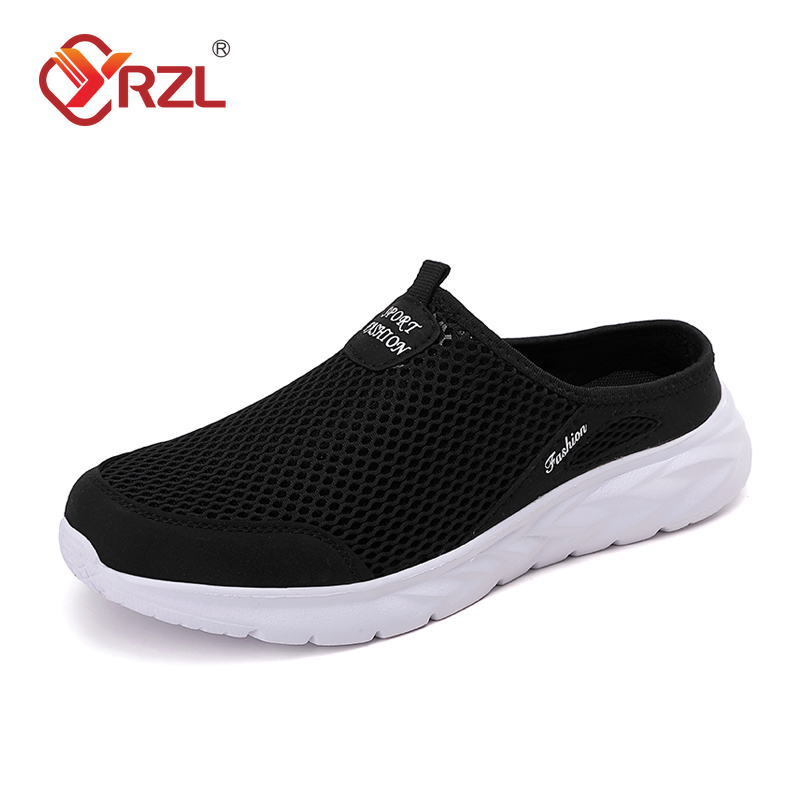 Yrzl masculino metade chinelos verão malha respirável sapatos masculinos ao ar livre sapatos de caminhada casuais grandes chinelos de malha plana leve sandálias