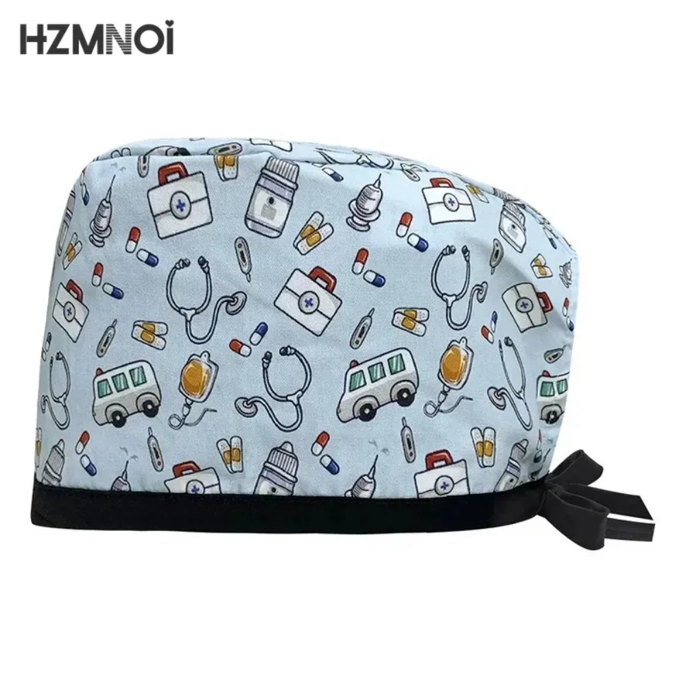 Medical Printing Pure Cotton Adjustable Nurse Caps Surgical Cap Women Pet Veterinary Scrub Hat Dentist Working Hat Surgery Caps