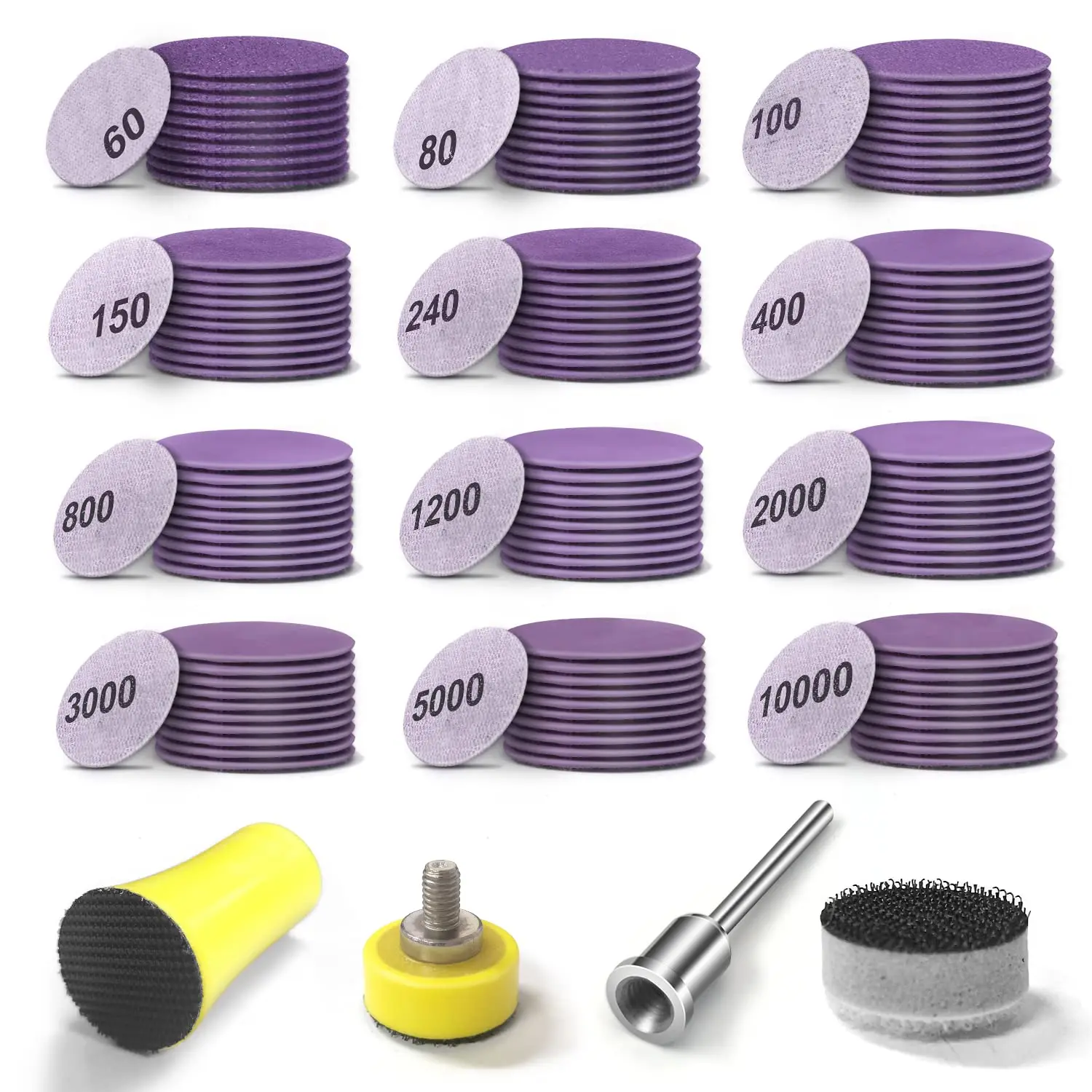 1 Inch 124Pcs Wet Dry Sandpaper Kit Hook&Loop with Polishing Pads and Interface Pad for Grinder Rotary Tools and Wood Grinding