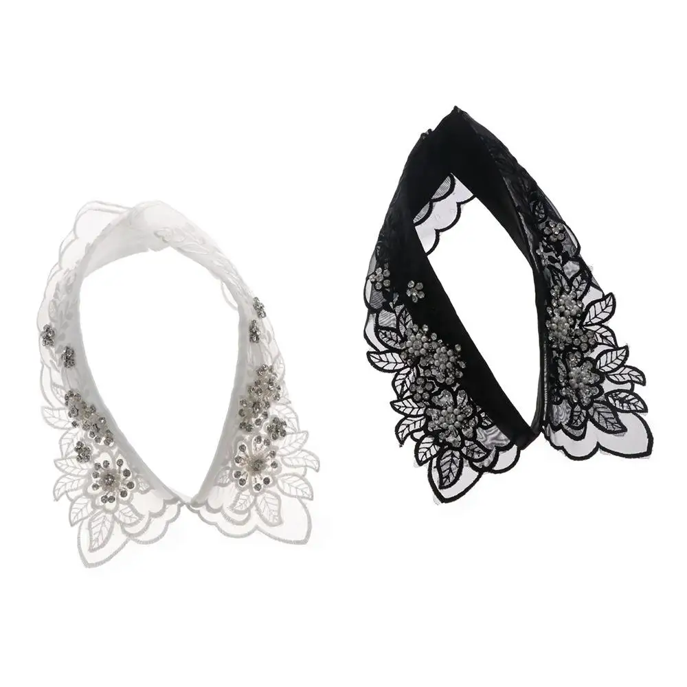 Moda mujer hojas hueco perla Rhinestone camisas collares escote falso encaje cuello falso