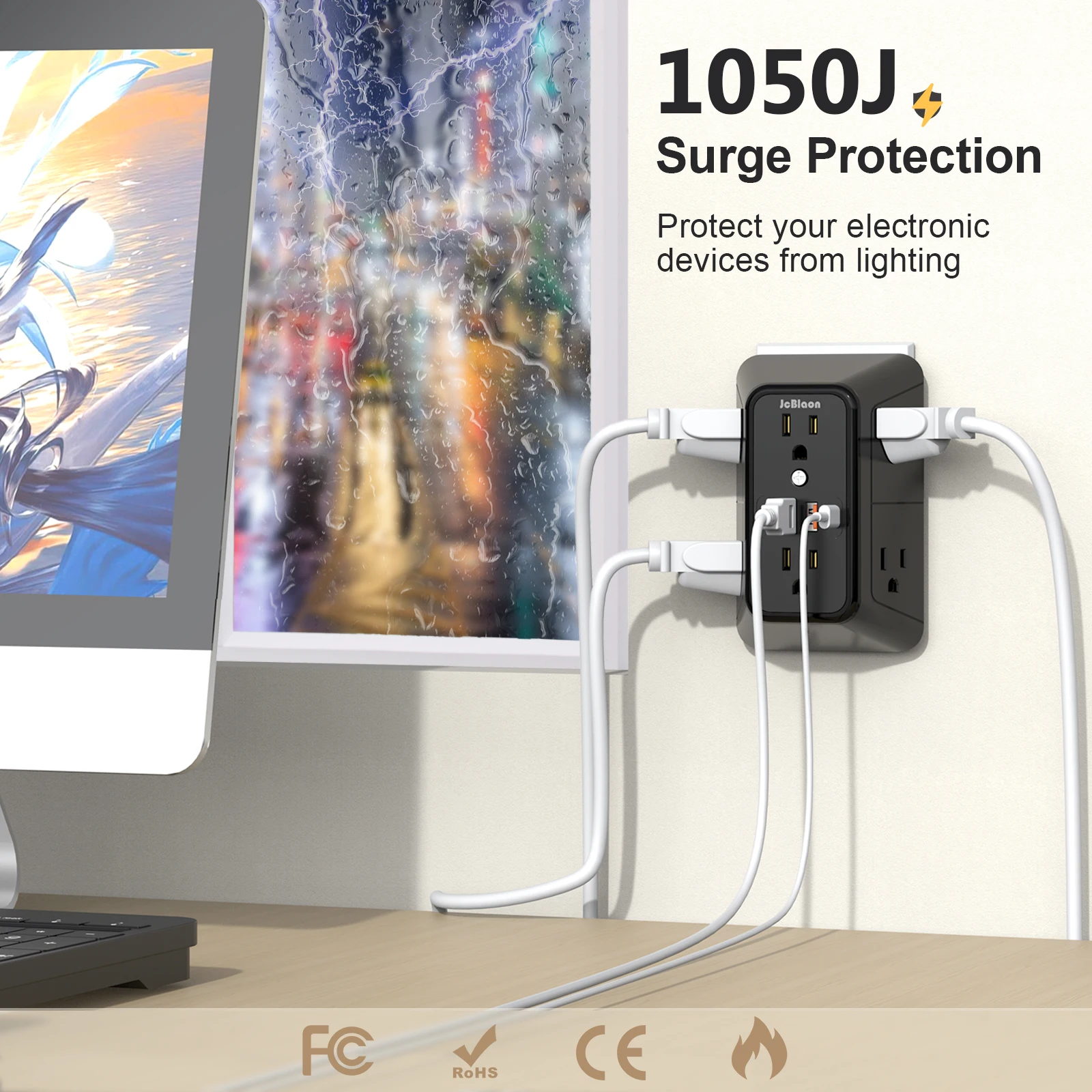 USプラグ電源タップマルチタップ6 ACコンセント2 USB 2タイプCポート充電電気ソケットネットワークフィルター急速充電ホームオフィス