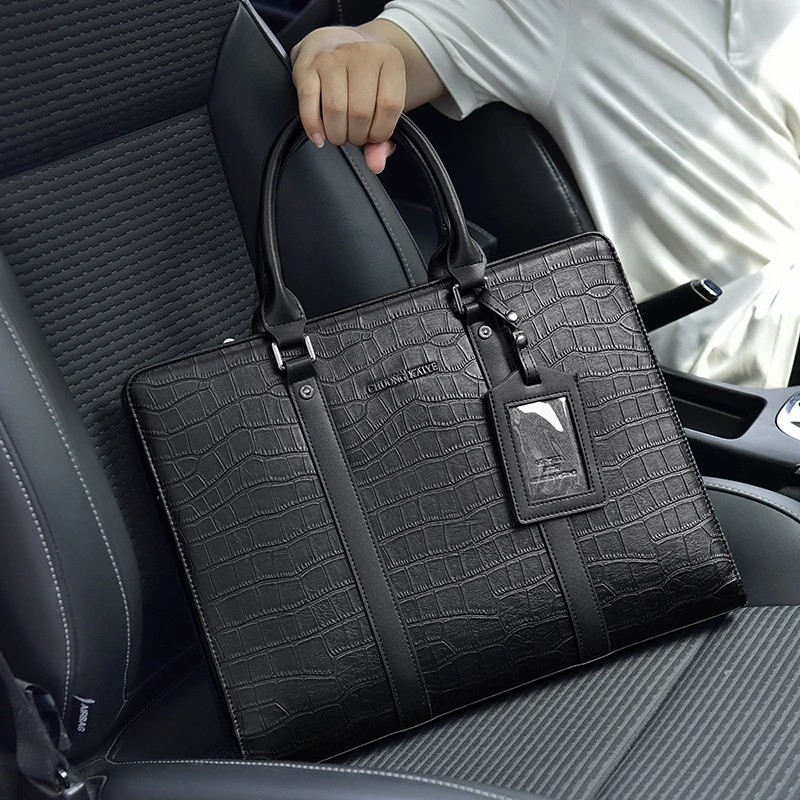 Men's Briefcases PVC Large Capacity Executive Designer Business 14 inch Laptop File Portfolio Office Shoulder Messenger A4 Bag