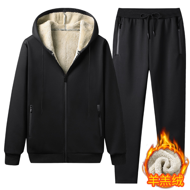 Winter Männer Set Warme Dicke Kapuze Jacke + Hosen 2PC Sets Männer Lamm kaschmir Hoodies Zipper Trainingsanzug Mann sport Anzug Plus größe 6XL
