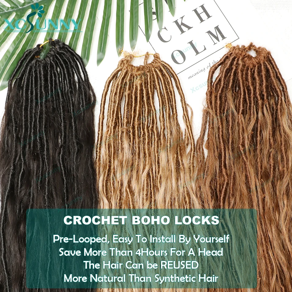 Pré Looped onda do corpo Crochet Boho Locs com cachos, Trança sem nós, Deusa Locs com cabelo humano, Encaracolado Termina