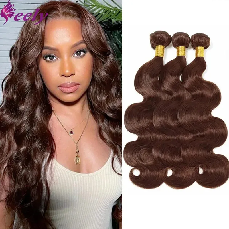 Pacotes marrons de cabelo humano onda do corpo chocolate marrom pacotes brasileiros tecer extensão para preto cor # 4