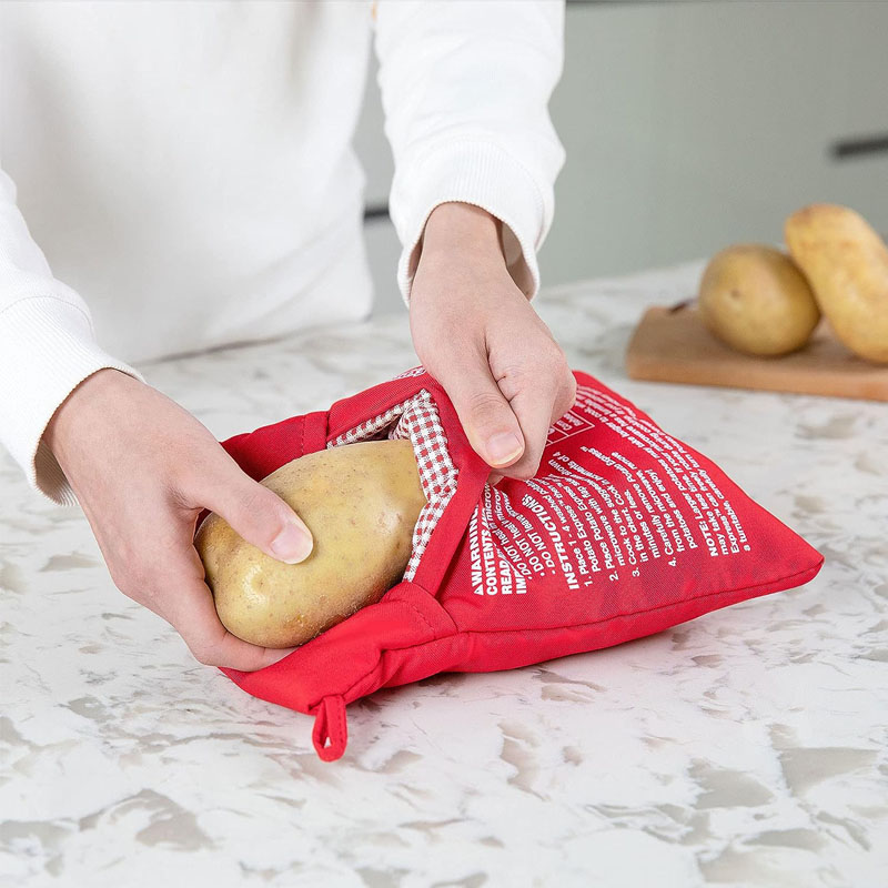Bolsa de patatas para microondas, bolsa reutilizable para cocinar patatas en microondas exprés, cocina de patatas al horno, patatas perfectas, bolsa roja para hornear de 4 minutos