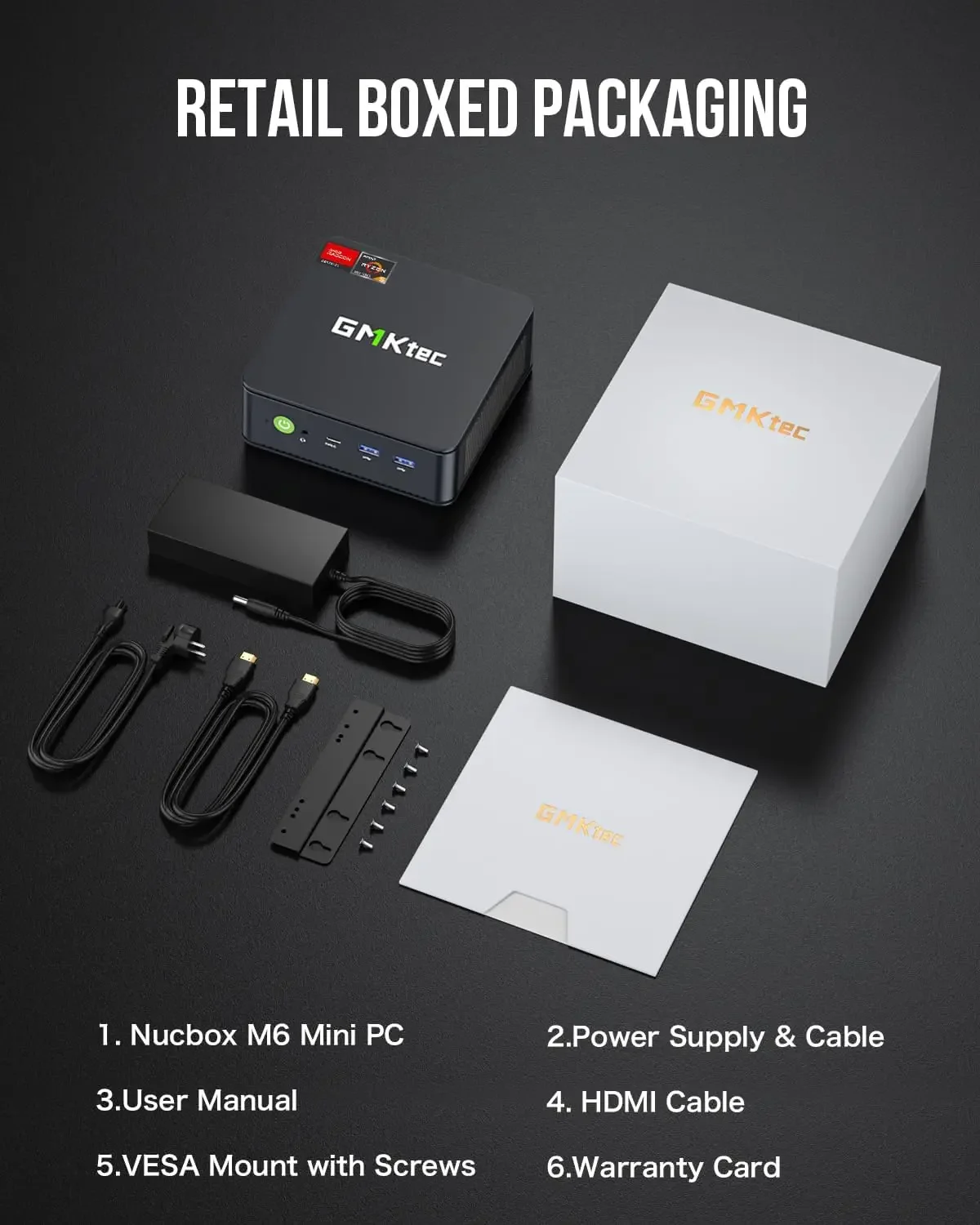 Top! GMKtec M6 AMD Ryzen 5 6600H Mini PC Threads DDR5 4800MHz M.2 SSD BT5.2 USB3.2*3 HDMI DP 4K@60Hz Desktop Gaming Office Compu