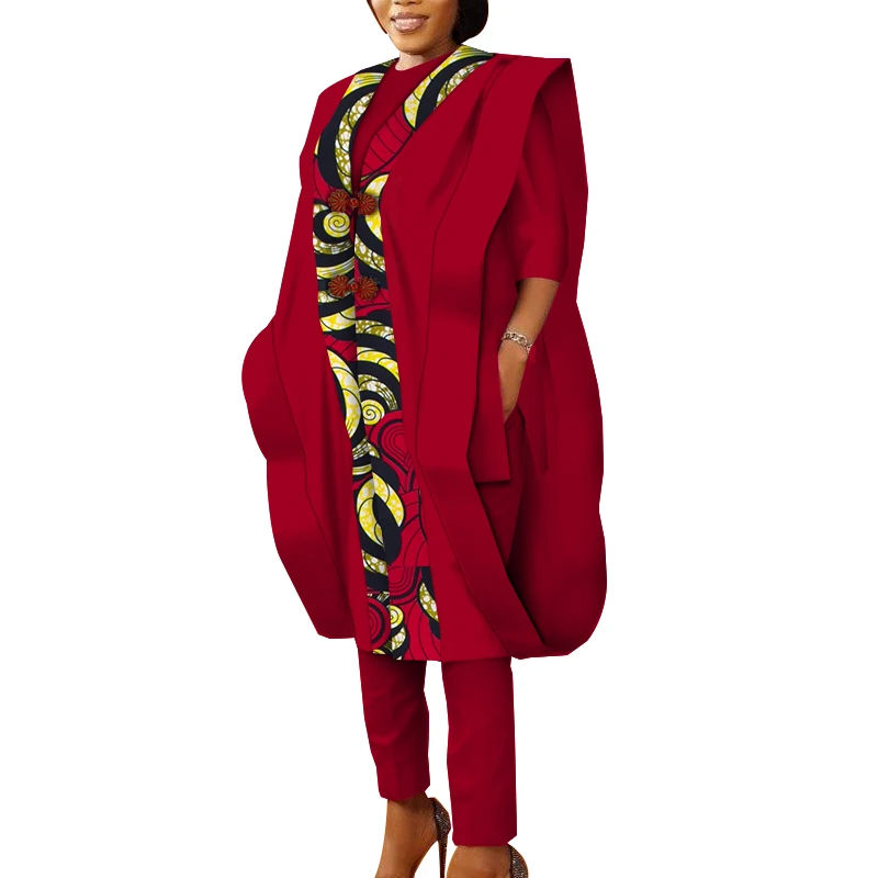 3 pçs conjunto ancara estampas africanas feminino agbada robe topos calça ternos algodão solto dashiki roupas de festa tradicional wy5590
