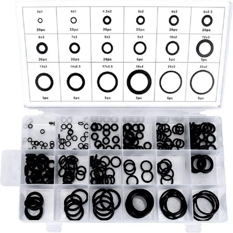 Acecare 225 pces borracha o anel de resistência de óleo o-anel arruela selos watertighty sortimento tamanho diferente com caixa plactic kit se