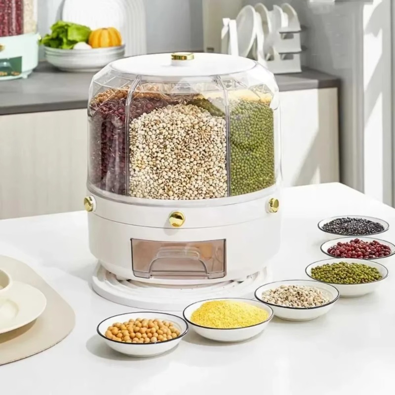 Kitchen Storage Box 360 Degree Rotating Rice Dispenser Moisture-proof Food Container Sealed Dry Cereal Grain Bucket Kitchen Item