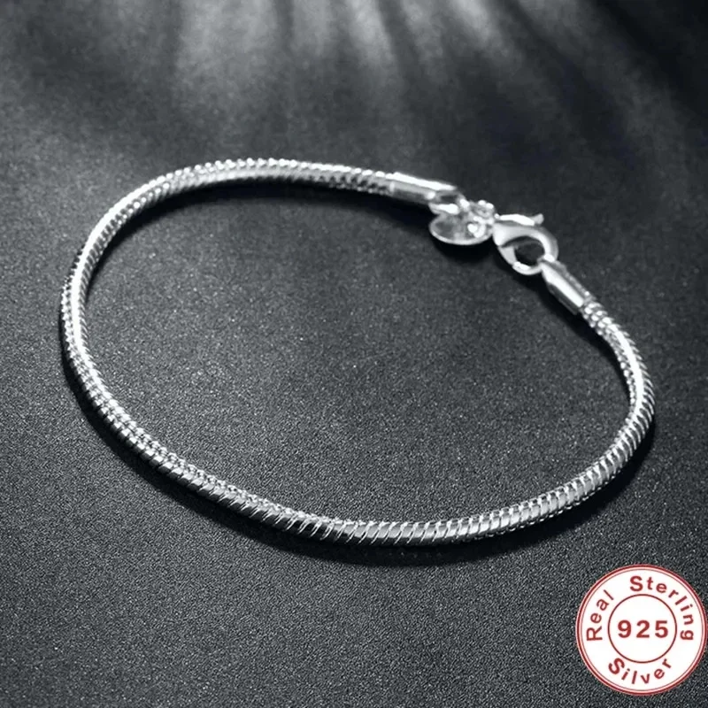 Braccialetti con ciondoli in argento sterling 925 originali fatti a mano, braccialetti con osso di serpente morbido e liscio per le donne