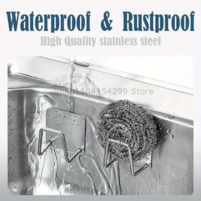 Kitchen Sponges Holder Stainless Steel Sink Sponges Drain Drying Rack Self Adhesive Storage Holder Wall Hooks Kitchen Organizer