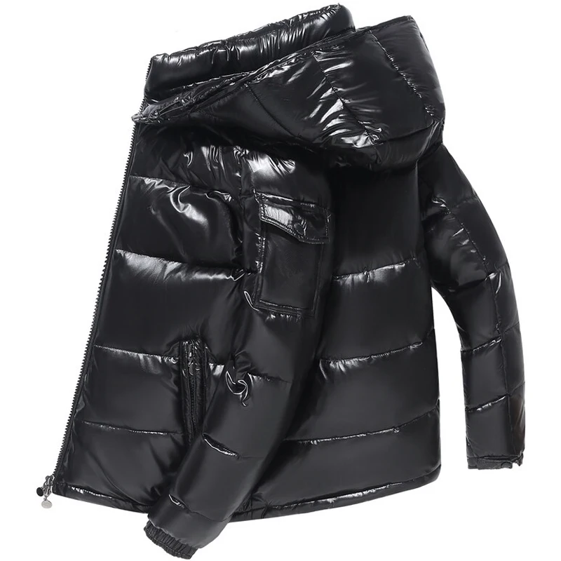 Plus Size Heren Parkas Puffer Jassen Bubble Gewatteerde Kleding Effen Afneembare Hoed Warm Zwart Waterdichte Jassen Man Donzen Jassen