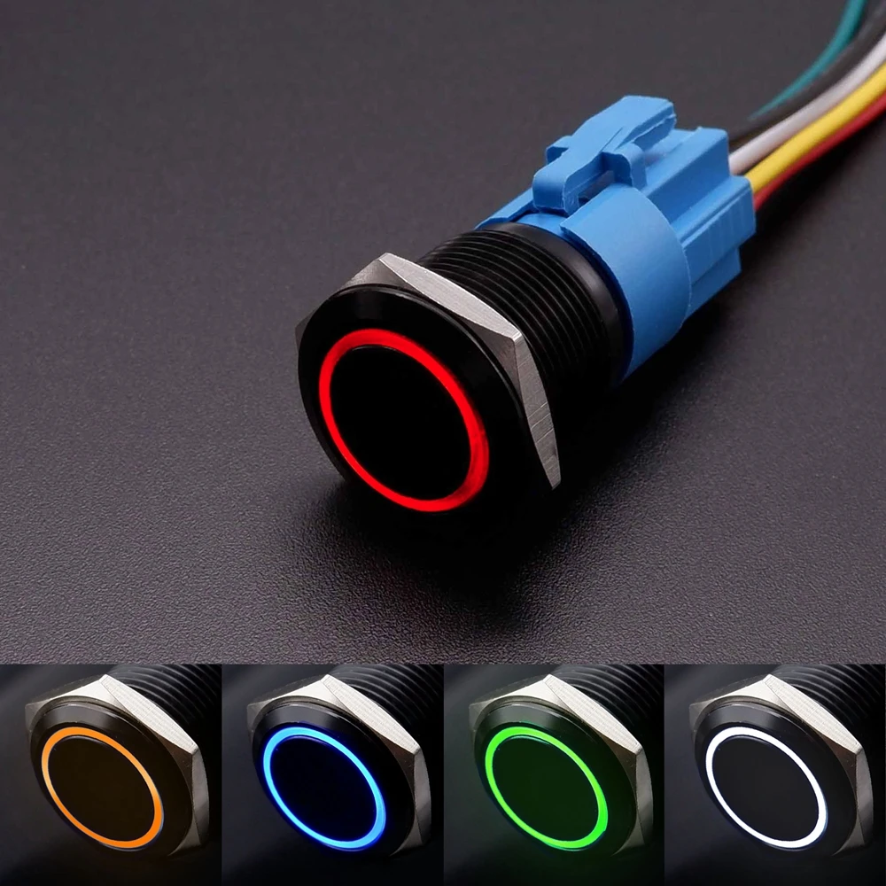 16Mm 19Mm 22Mm Kim Loại Nút Ấn Công Tắc Cố Định Nguồn PC Công Tắc Xe Động Cơ Bắt Đầu Dừng đèn Nền LED 3V 5V 6V 12V 24V