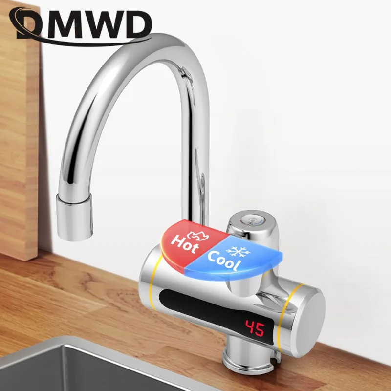 DMWD ทันที Tankless เครื่องทําน้ําอุ่นไฟฟ้าก๊อกน้ําห้องครัวความร้อนทันที Tap เครื่องทําน้ําอุ่นพร้อมจอแสดงผลอุณหภูมิ LED EU