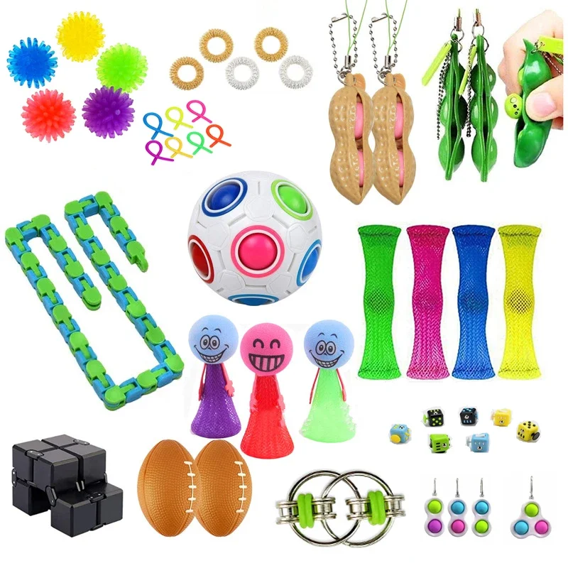 Juguetes sensoriales de frijol antiestrés, cuerdas elásticas, Push It, cadena blanda, cubo Pops, bola de arcoíris, Mini juguete para apretar para adultos y niños, regalo