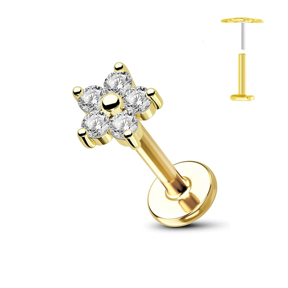 ASTM F136 G23 Titanium Flower Threadless Earring Piercing Petals Leaf Heart Butterfly Pin Daith Conch Push in Labret Stud