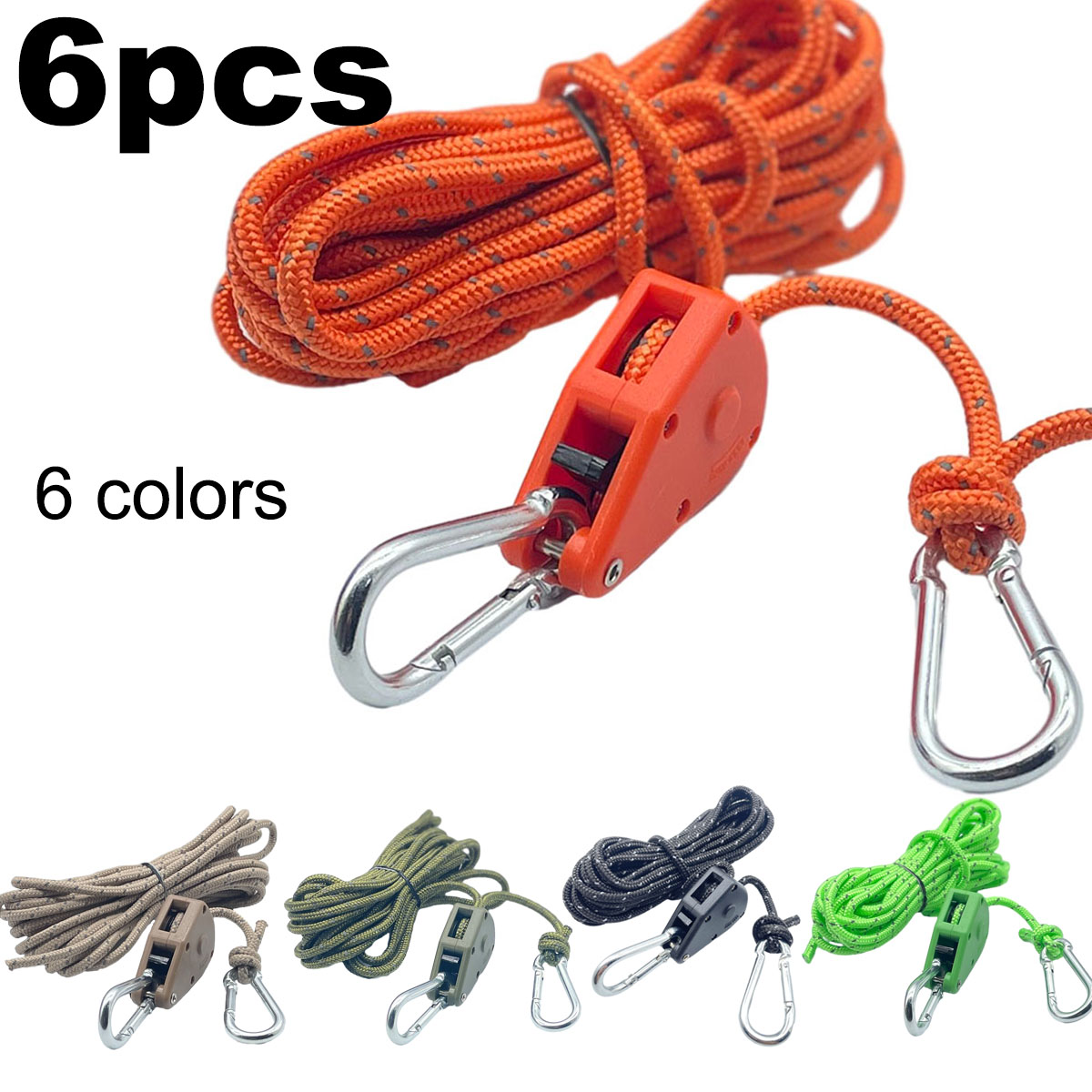 6 stücke Reflektierende Camping Zelt Seil Binden Verschluss Feste Schnalle Pulley Spanner Ratsche Kleiderbügel Markise Wind Seil Outdoor