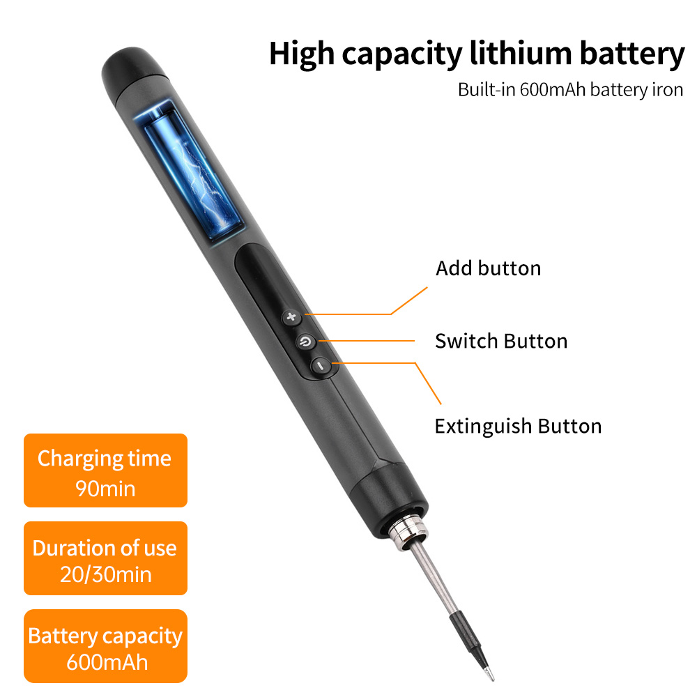 Ferro de solda usb mini pequeno conjunto de ferro de solda portátil doméstico tipo-c interface 600mah bateria temperatura ajustável