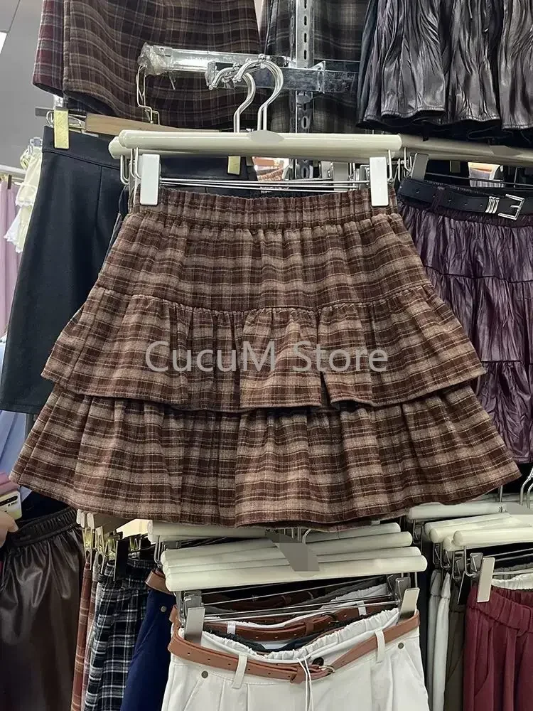 Giapponese Y2k Carino Increspato Gonna Scozzese Punk Rock Sottocultura Torta Gonne Stile Preppy Giapponese Casual Nuovo 2025 Gonne Delle Donne