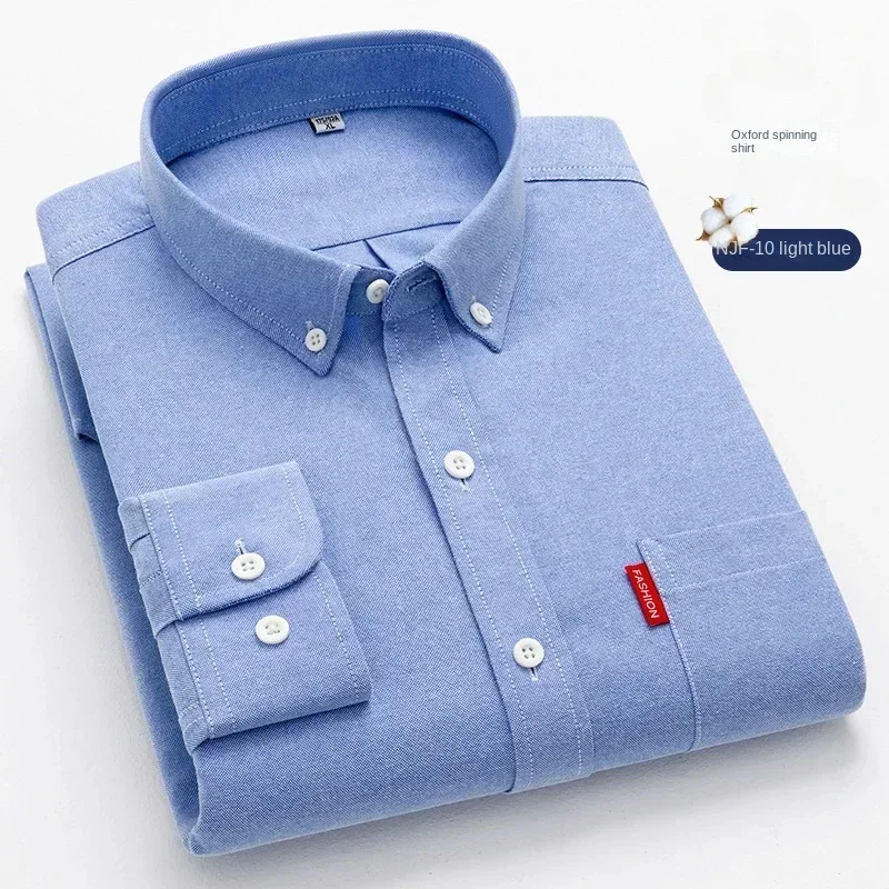 Camicia a maniche lunghe da uomo in puro cotone 100% tinta unita da uomo in cotone Casual Oxford Spun camicia da uomo di grandi dimensioni
