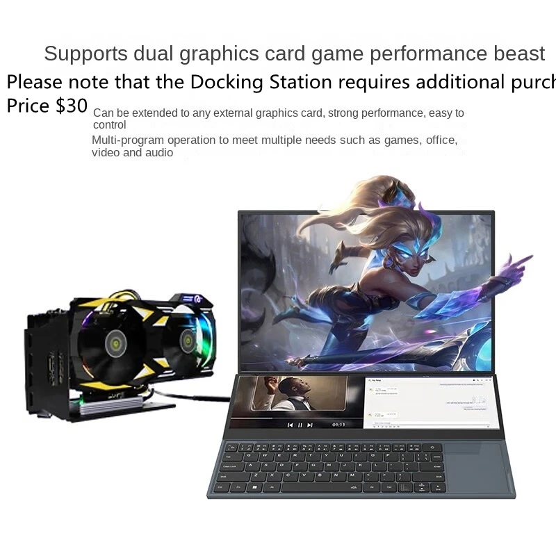 Computadora portátil de deportes electrónicos de doble pantalla I7 9750H Combinación de una pantalla de 16 pulgadas y una computadora portátil para juegos Windows 11 Pro con pantalla táctil de 14 pulgadas