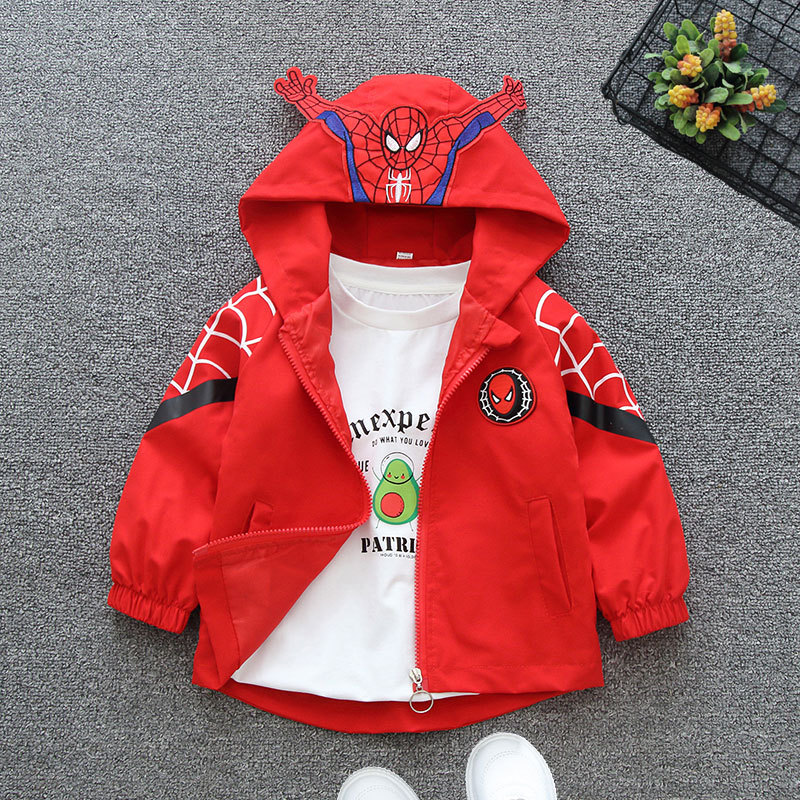 Children's Hooded Coat Boys' Baby Spring Clothes 2022 New Hero Spiderman Handsome Charge Jacket