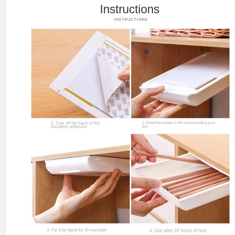 1pc White SelfAdhesive Storage Drawer Box Makeup Pencil Tray Desk Hidden Under Desk Stand Self-adhesive Under-drawer Storage Box