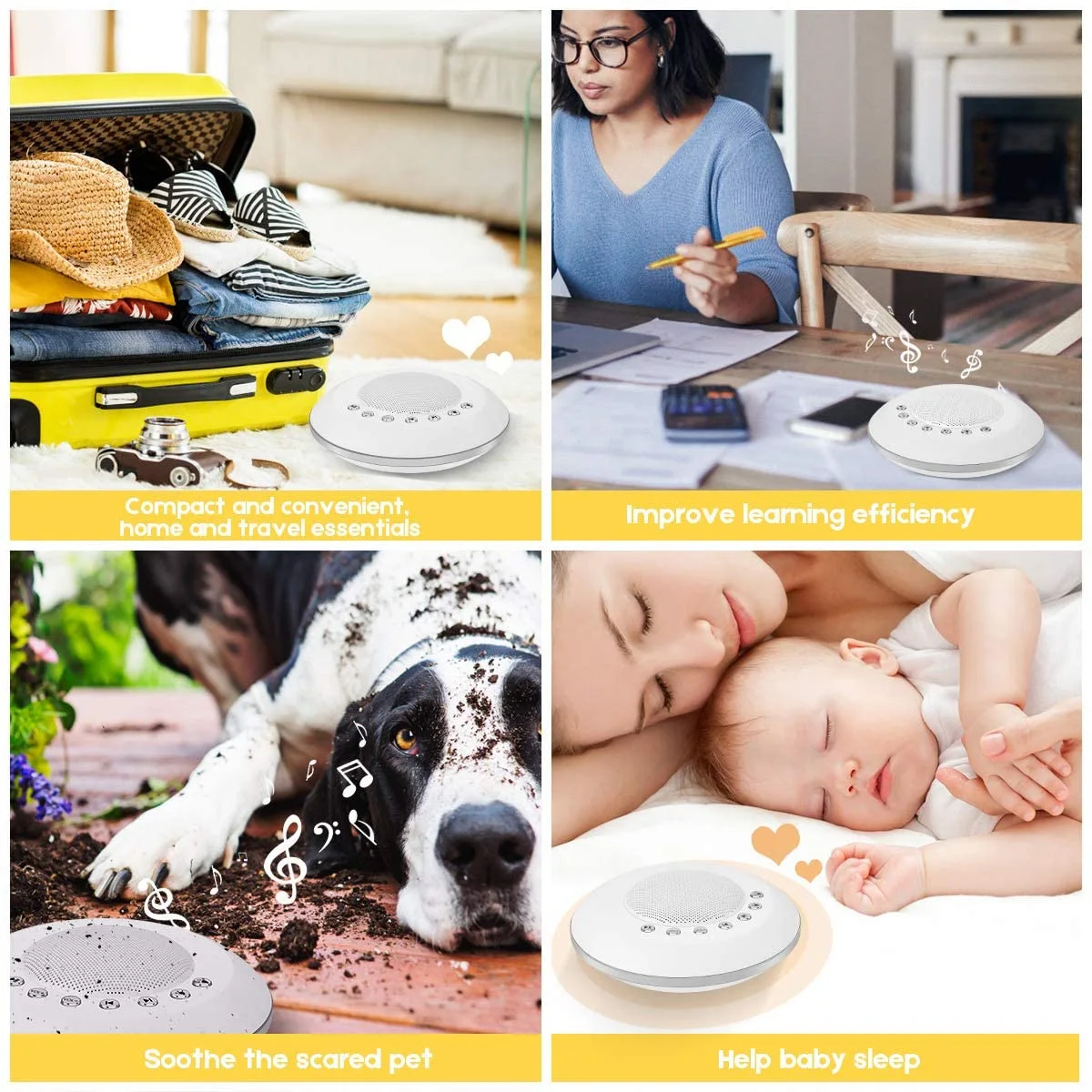 Machine sonore à bruit blanc pour bébé, 28 sons apaisants intégrés, 4 fonctions de minuterie et de mémoire, dispositif d'aide au sommeil Portable Rechargeable par USB