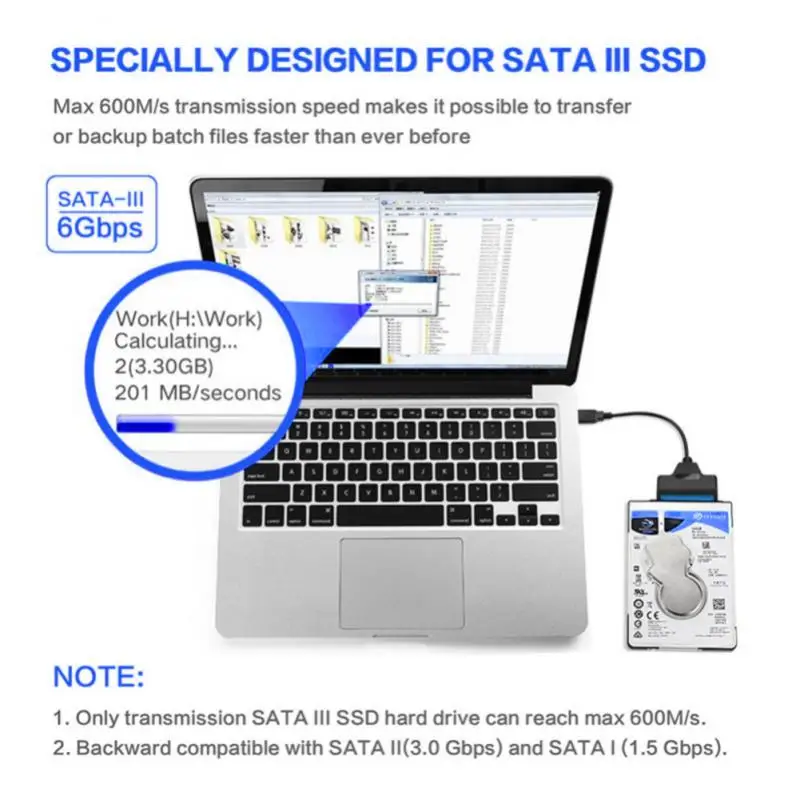 Кабель SATA-USB 3.0/2.0 типа C для 2,5-дюймового внешнего жесткого диска SSD, 22-контактный адаптер для жесткого диска до 6 Гбит/с, Sata III для ПК