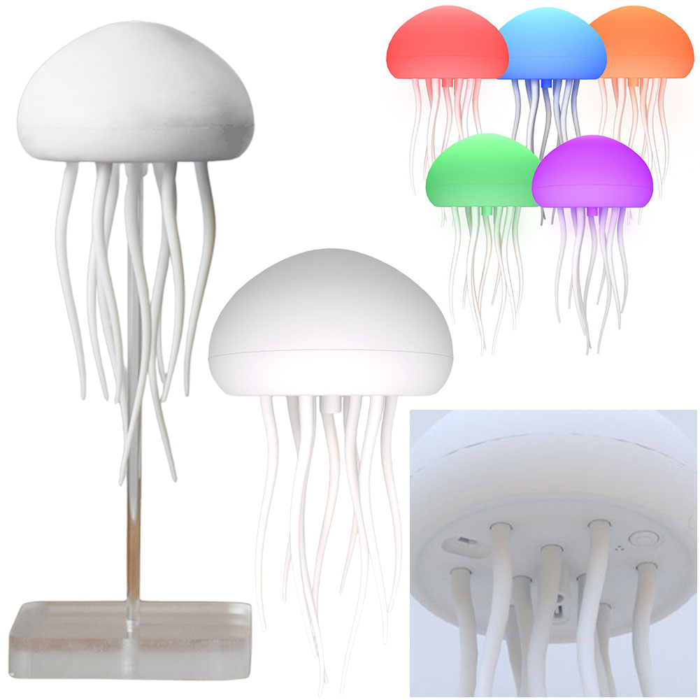 Lampada da comodino con meduse a forma di cartone animato, sfumata RGB, lampada da comodino con meduse carine, controllo vocale, lampada da notte a LED con ricarica di tipo C