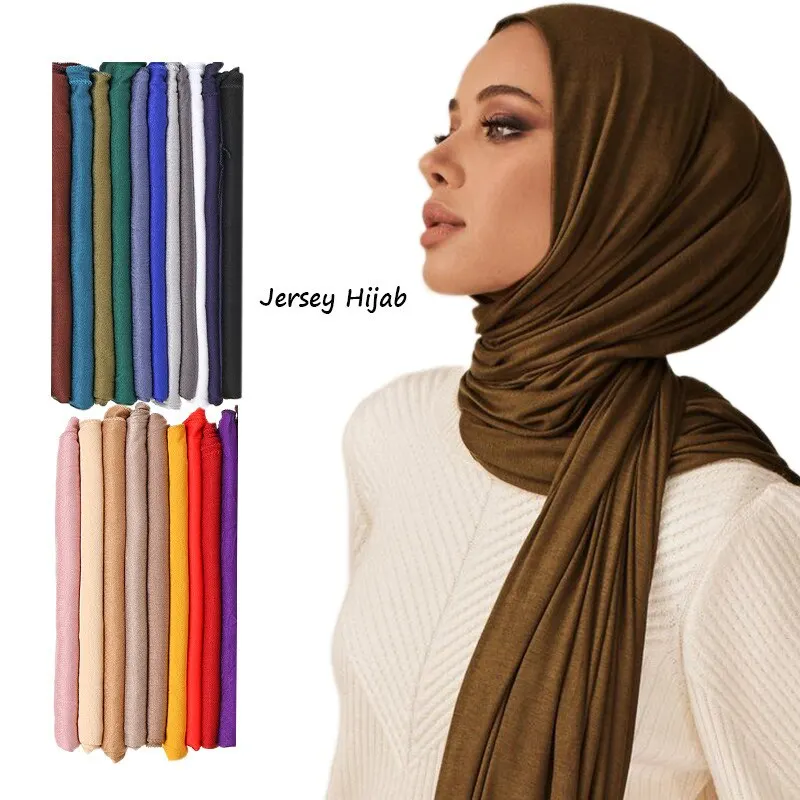 Bufanda de Hijab de algodón para mujer, chal elástico liso, diadema musulmana, silenciador largo de Color sólido, 170x60cm