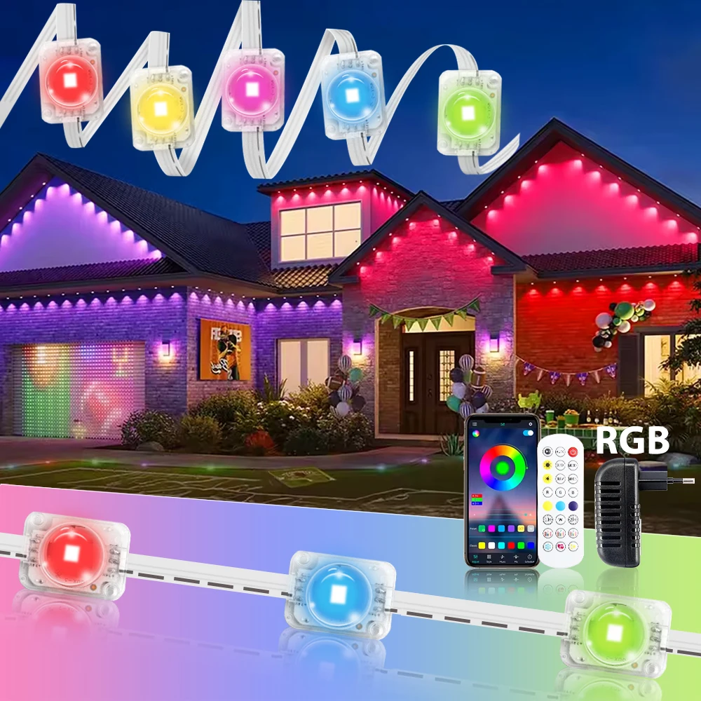 Inteligentne lampki LED RGB na parapet 60M, sterowane aplikacją i pilotem, IP67, trwałe, zewnętrzne, do domu, na Nowy Rok, Boże Narodzenie, urodziny, oświetlenie DIY