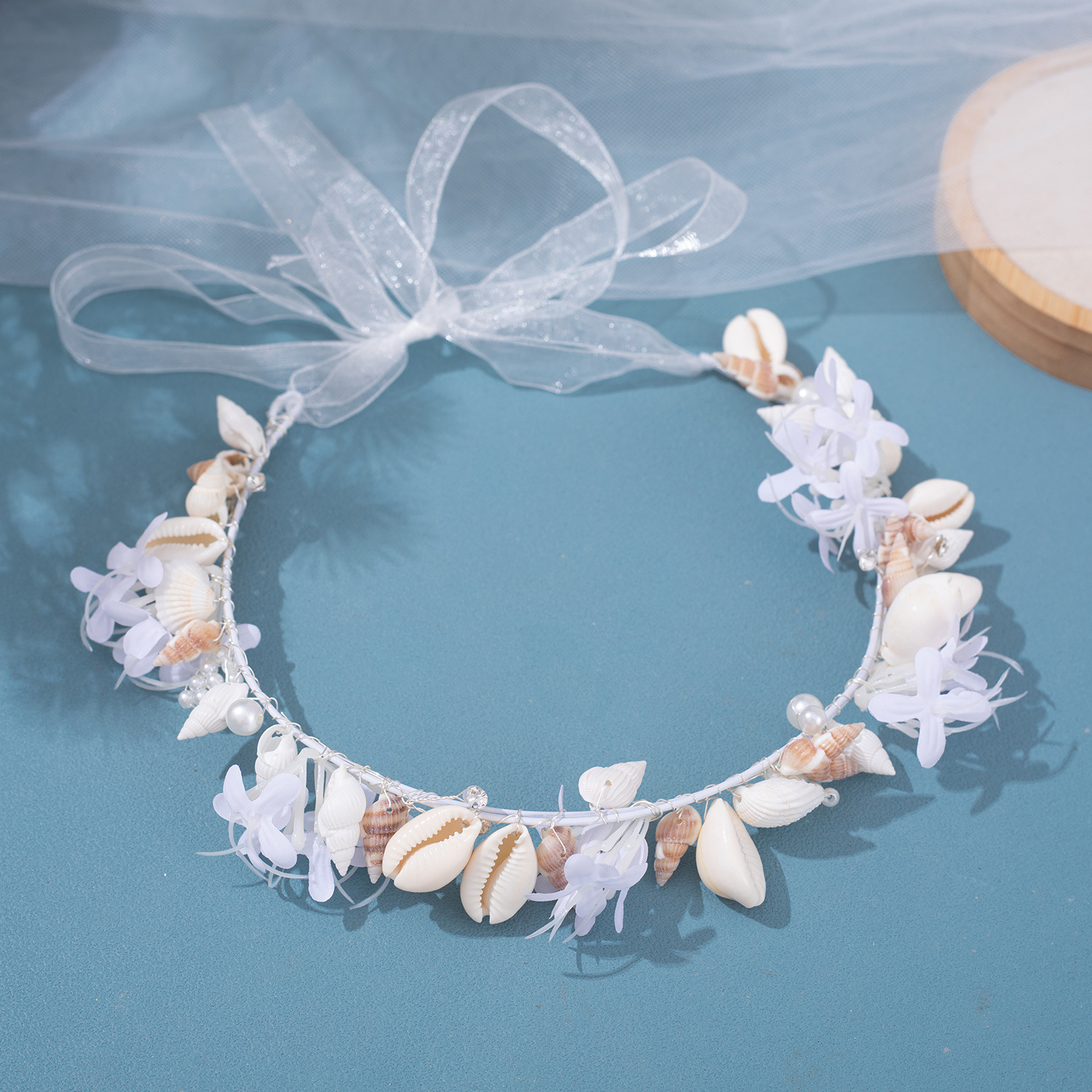 คุณภาพสูง Handmade Pearl Conch Big Hoop Sea Snail Shell Crown เจ้าสาว Headdress ชายหาดงานแต่งงานอุปกรณ์เสริมผม