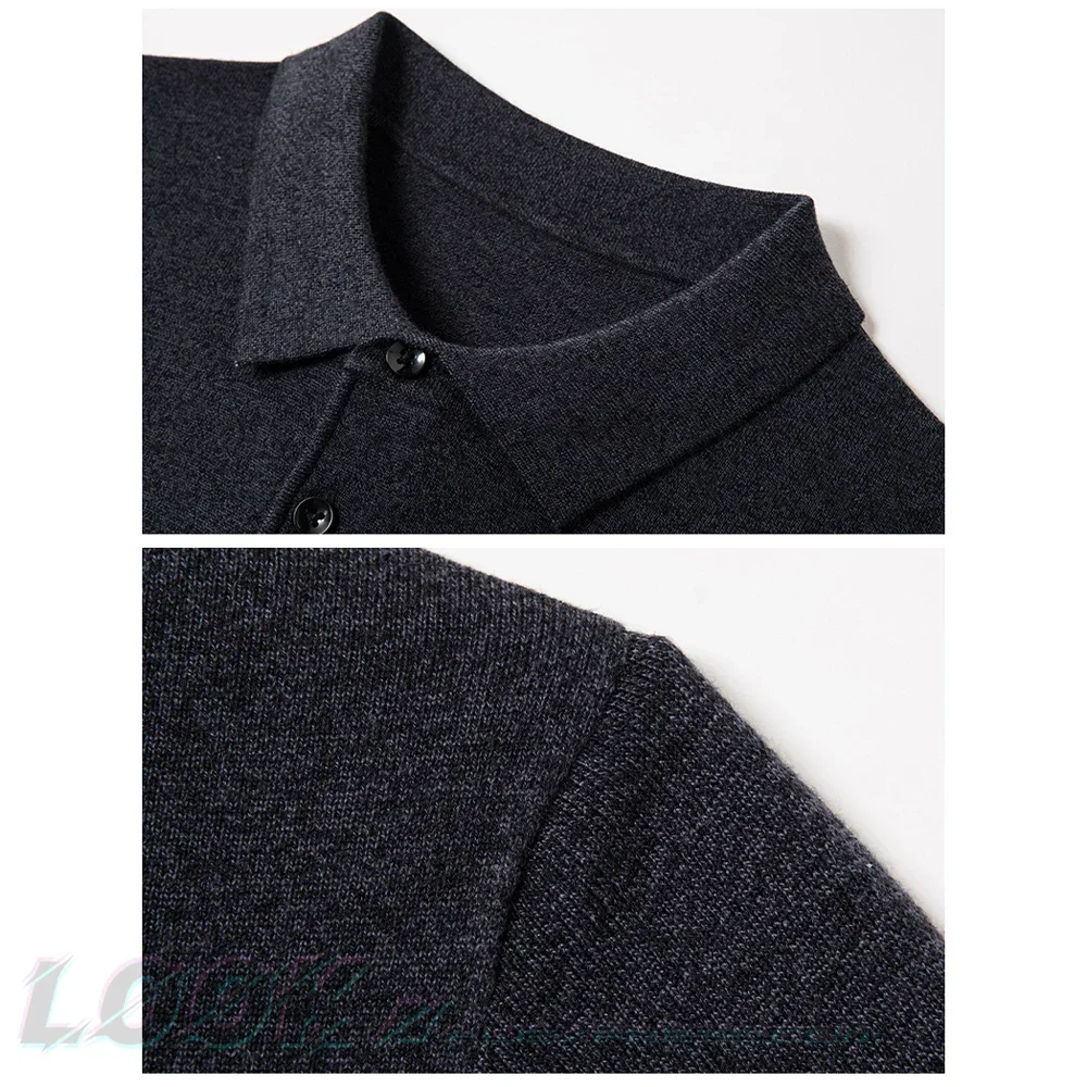 Herren Herbst Langarm Wolle Mischung einfarbig Polo Pullover Pullover mit Revers, lässige Bottom ing Pullover-Größen M-4XL