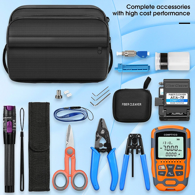 COMPTYCO AUA-M7/M5 optischer Leistungsmesser und 30 mW (lila) Visual Fault Locator AUA-7S Fiber Cleaver FTTH Fiber Optic Tool Kit