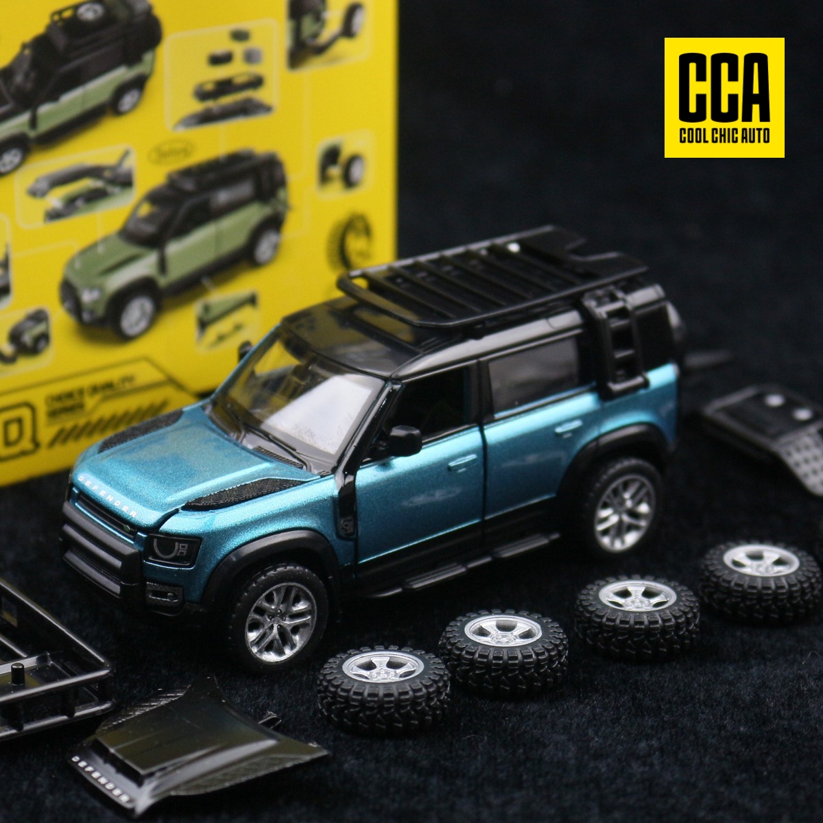 Land Rover Defender-coche de juguete modificado ensamblado, modelo de aleación fundida, colección de ruedas gratis en miniatura, regalo para niños, 1/43