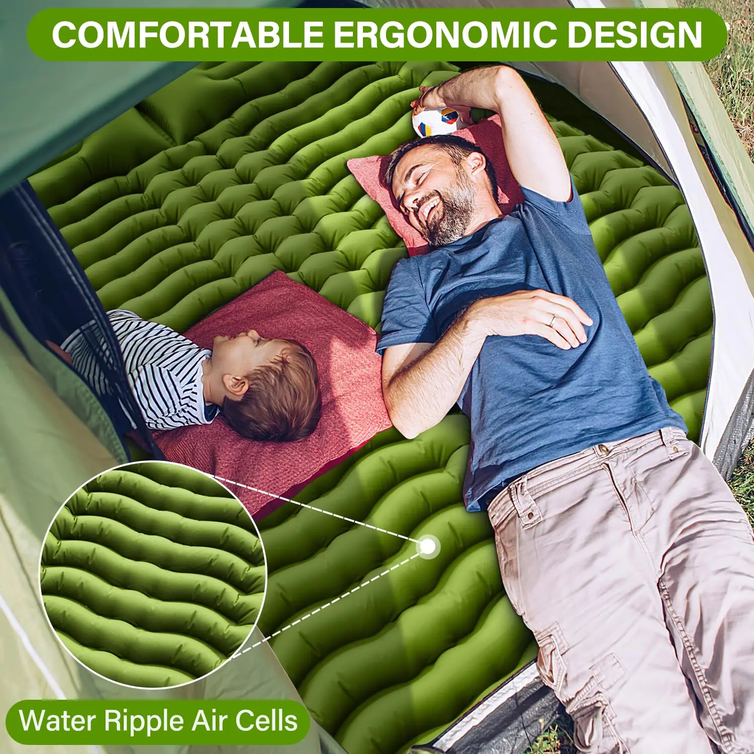 WESTTUNE Double Sleeping Pad 4" Thick for 2 Person with Pillow Built-in Foot Pump Inflatable Mattress for Backpacking Hiking