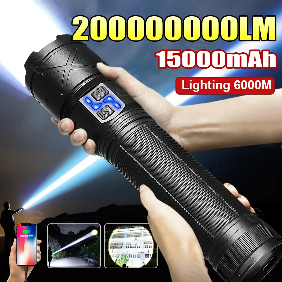 Nowa, ultra jasna latarka LED z 2025 roku, ładowana przez USB, z zoomem, taktyczna latarka do kempingu, wędkowania i pracy.
