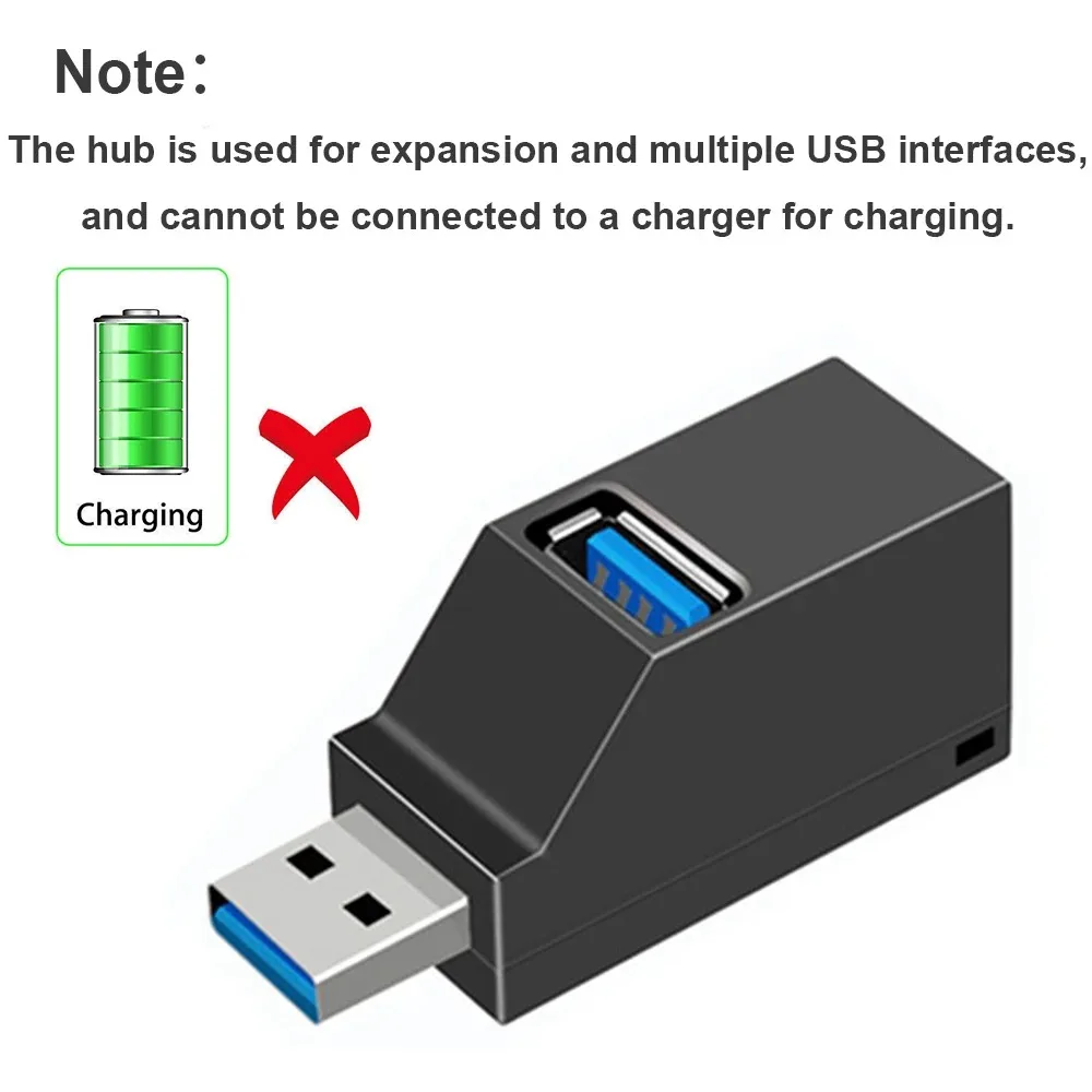 Mini USB 3.0 Hub Adapter Mini Splitter 1-to-3 High-Speed USB 2.0 for Computer Laptop USB Drives