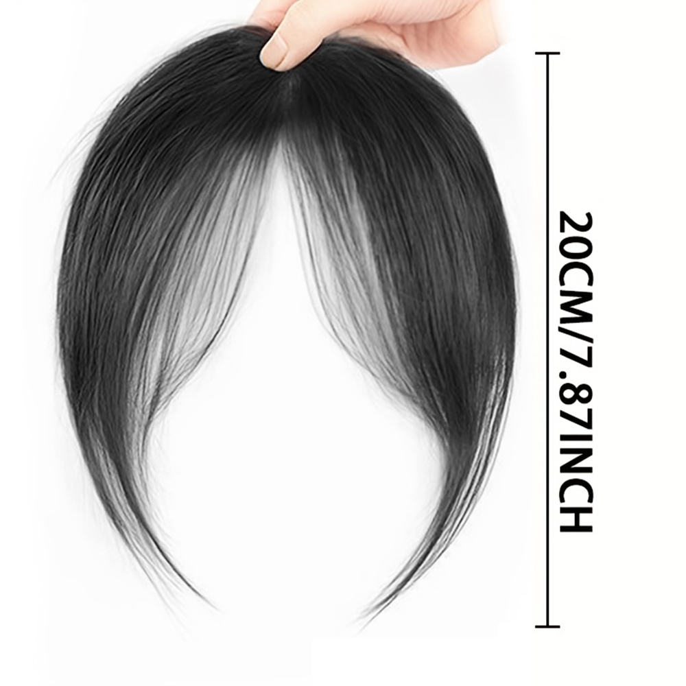 Damen-Kunsthaar-Pony für Ehead-Perücke, natürlicher achteckiger Pony, 20,3 cm, Schwarzbraun, geeignet für den täglichen Gebrauch