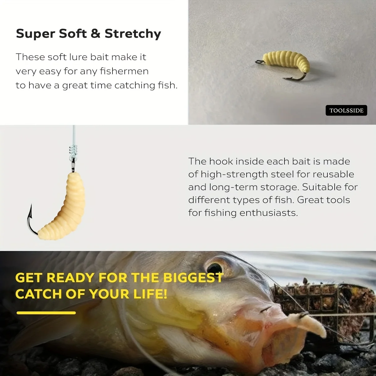 50pcs Soft Worm Bread Worm Maggot เหยื่ออ่อนปลาเหยื่อปากม้าปลาเหยื่อตกปลา Bionic เหยื่อขนมปังหนอนไม่มีตะขอ
